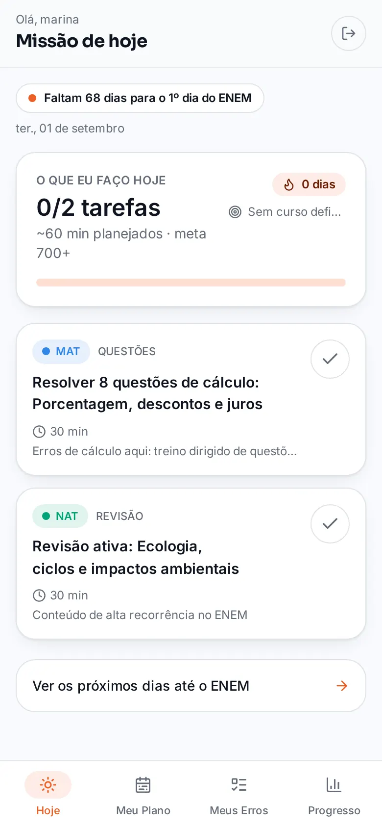 Missão do dia no Reta Final ENEM